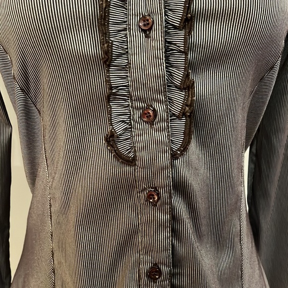 Scarlet brown striped frilled front shirt - Picture 3 of 9